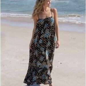 Natural Life Alice Maxi Dress Sleeveless Boho Tassels Black Blue Sz Large NWT